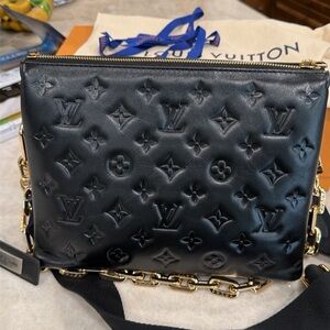 Louis Vuitton Black Crossbody Bag with Gold Accents